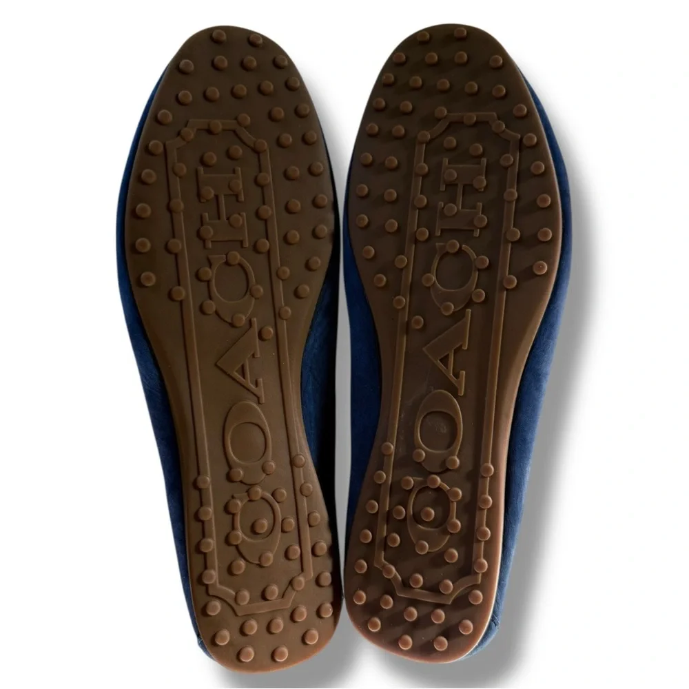 Coach Fredrica Nubuck Leather Driving Loafers Shoes Size 8 Navy Blue